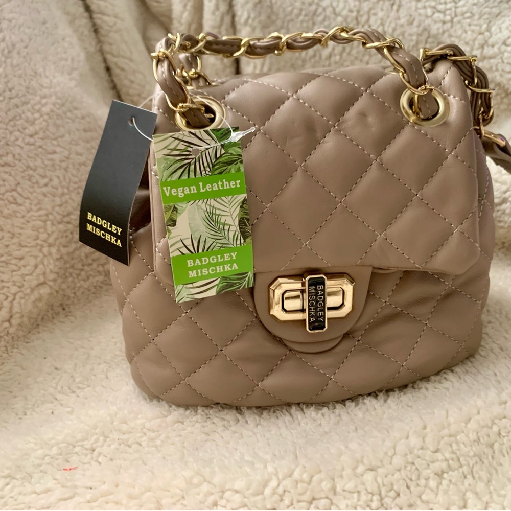 Badgley Mischka Vegan Leather Quilted Mini Backpack - Taupe